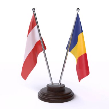 avusturya ve romanya, beyaz arka plan üzerinde izole iki masa bayrakları