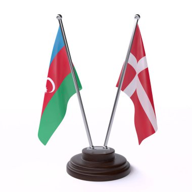 azerbaycan ve danimarka, beyaz arka plan üzerinde izole iki masa bayrakları