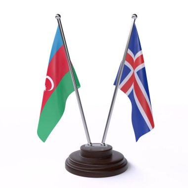 azerbaycan ve İzlanda, beyaz arka plan üzerinde izole iki masa bayrakları