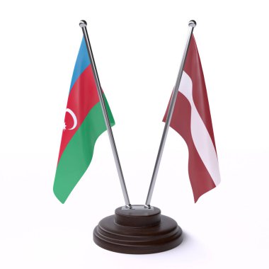 azerbaycan ve letonya, beyaz arka plan üzerinde izole iki masa bayrakları
