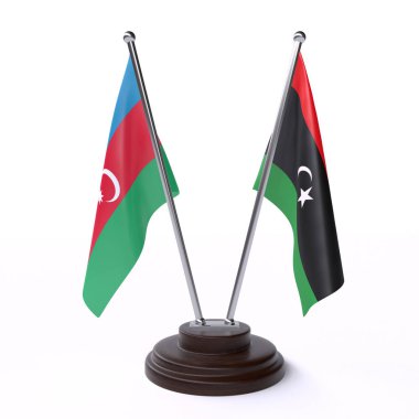 azerbaycan ve libya, beyaz arka plan üzerinde izole iki masa bayrakları