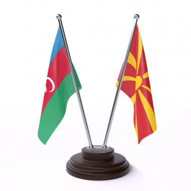 azerbaycan ve makedonya, beyaz arka plan üzerinde izole iki masa bayrakları