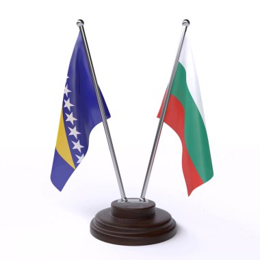 bosna-hersek ve bulgaristan, beyaz arka plan üzerinde izole iki masa bayrakları
