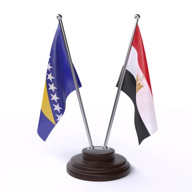 bosna-hersek ve Mısır, beyaz arka plan üzerinde izole iki masa bayrakları