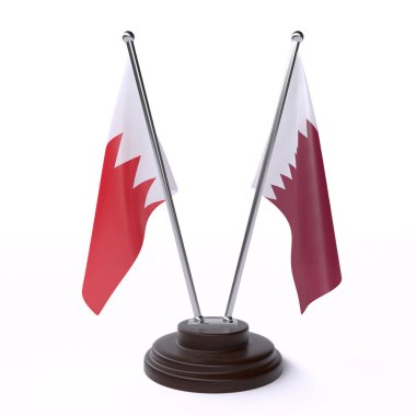 bahreyn ve Katar, beyaz arka plan üzerinde izole iki masa bayrakları