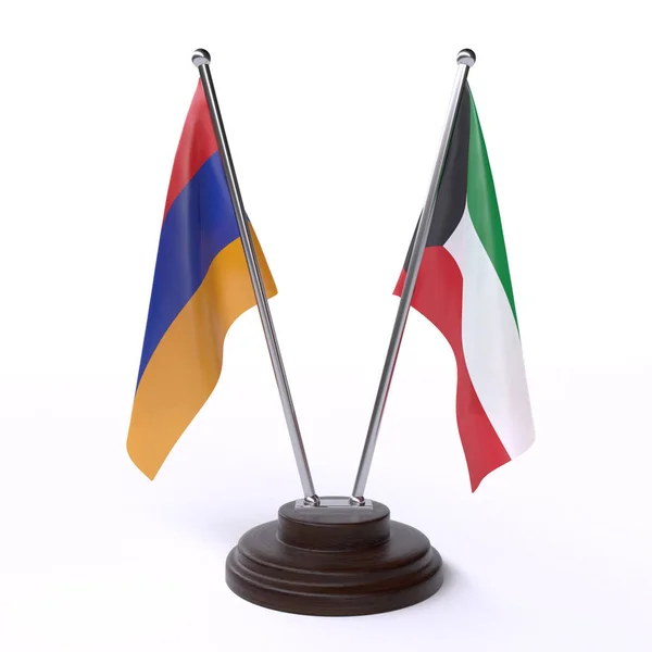 Вірменія Кувейт Дві Настільні Прапори Ізольовані Білому Фоні — стокове фото