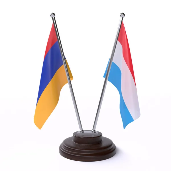 Armenia Luxembourg Duas Bandeiras Mesa Isoladas Sobre Fundo Branco — Fotografia de Stock