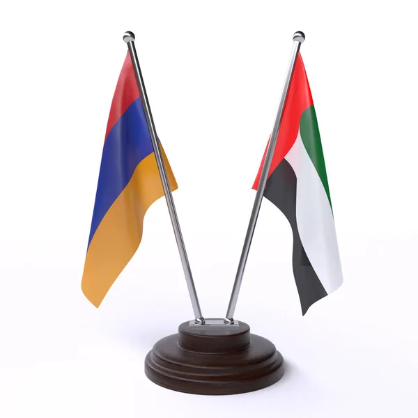 Arménie Émirats Arabes Unis Deux Drapeaux Table Isolés Sur Fond — Photo