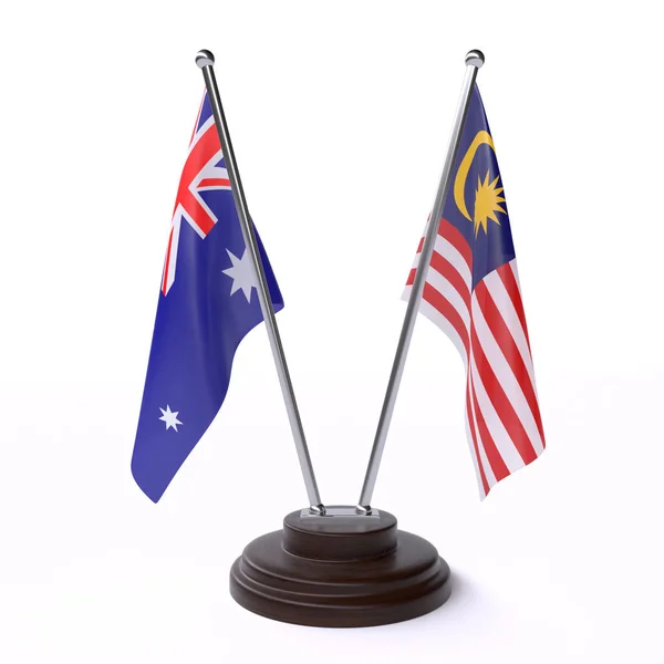 Austrálie Malajsie Dva Příznaky Tabulky Izolované Bílém Pozadí — Stock fotografie