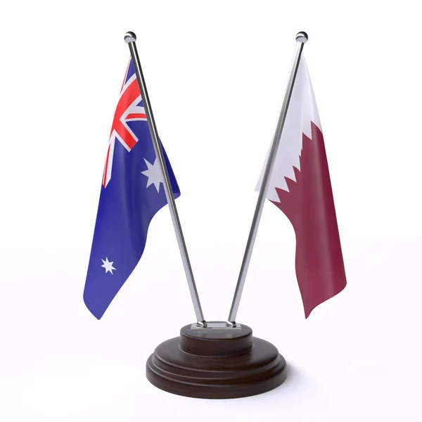 Austrálie Katar Dva Příznaky Tabulky Izolované Bílém Pozadí — Stock fotografie