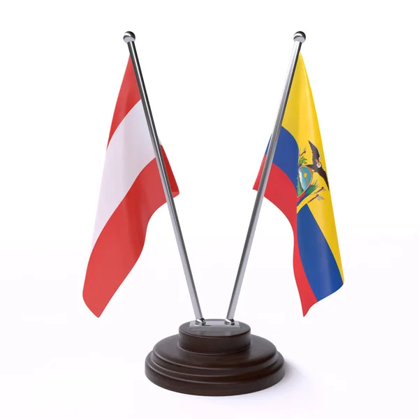 Austria Ecuador Deux Drapeaux Table Isolés Sur Fond Blanc — Photo