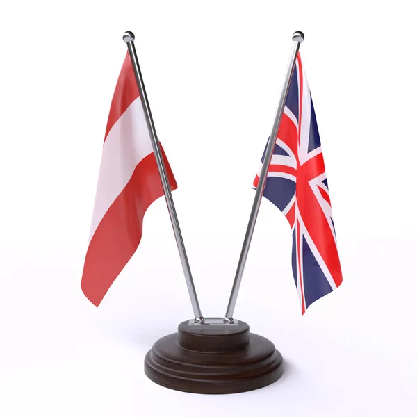 Austria Reino Unido Dos Banderas Mesa Aisladas Sobre Fondo Blanco — Foto de Stock