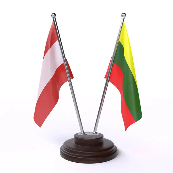 Австрія Литва Дві Таблиці Прапори Ізольовані Білому Фоні — стокове фото