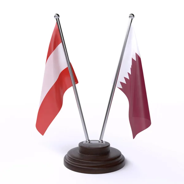 Rakousko Katar Dvě Vlajky Tabulky Izolované Bílém Pozadí — Stock fotografie