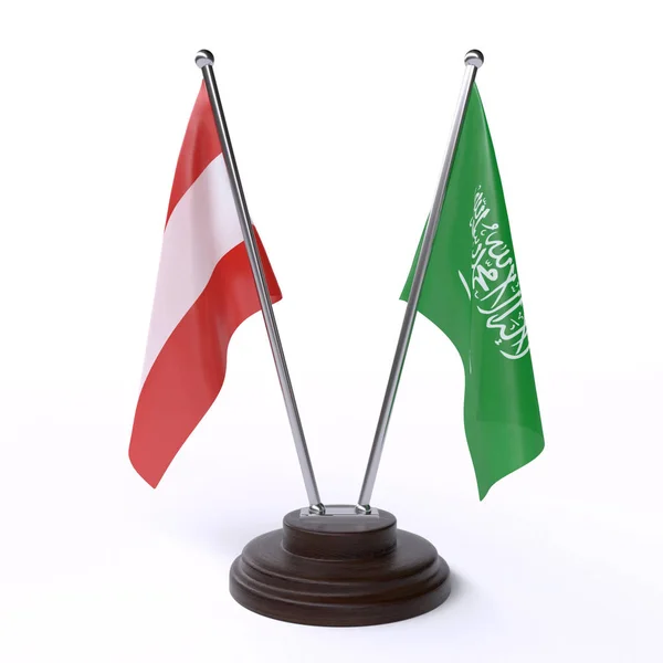 Rakousko Saúdská Arábie Dvě Vlajky Tabulky Izolované Bílém Pozadí — Stock fotografie