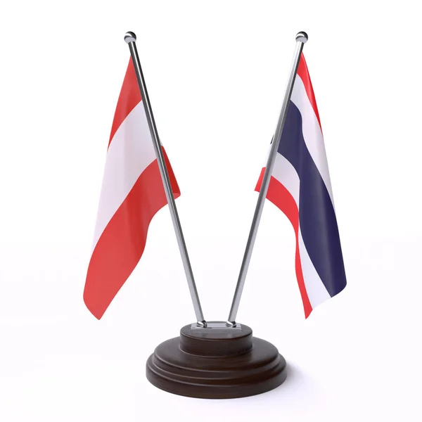 Áustria Tailândia Duas Bandeiras Mesa Isoladas Fundo Branco — Fotografia de Stock
