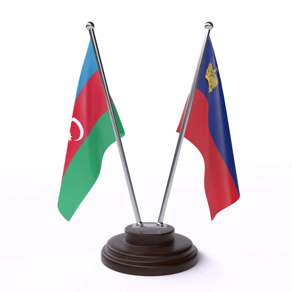 Азербайджан Ліхтенштейн Дві Настільні Прапори Ізольовані Білому Фоні — стокове фото