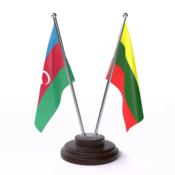 Азербайджан Литва Дві Настільні Прапори Ізольовані Білому Фоні — стокове фото