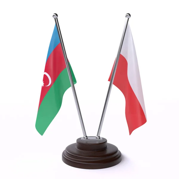 Азербайджан Польща Дві Настільні Прапори Ізольовані Білому Фоні — стокове фото