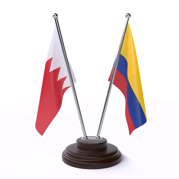 Bahrajna Kolumbie Dvě Vlajky Tabulky Izolované Bílém Pozadí — Stock fotografie