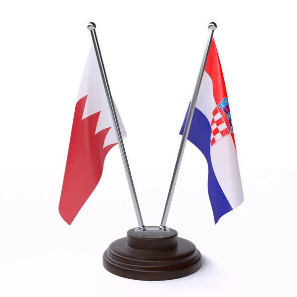 Bahrain Und Kroatien Zwei Tischfahnen Isoliert Auf Weißem Hintergrund — Stockfoto