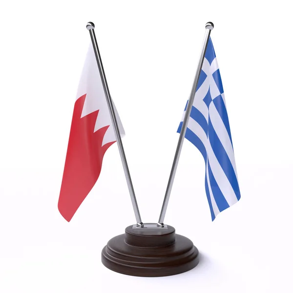 Bahrav Řecko Dvě Vlajky Tabulky Izolované Bílém Pozadí — Stock fotografie
