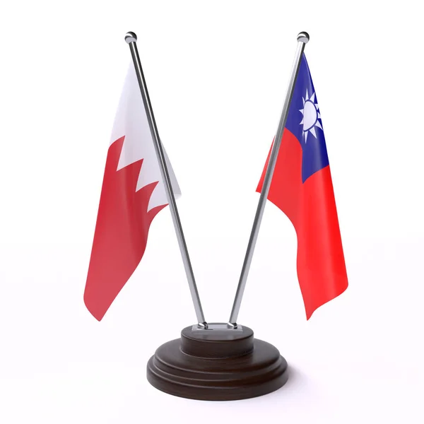 Bahrain Taiwan Dos Banderas Mesa Aisladas Sobre Fondo Blanco —  Fotos de Stock
