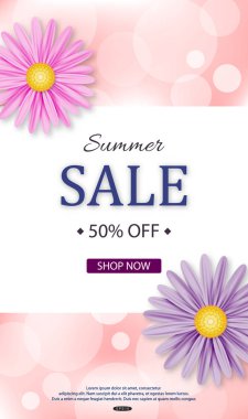 Çiçeklerle Satış afiş tasarımı. Vektör çizimi