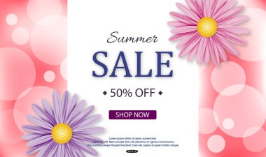 Çiçeklerle Satış afiş tasarımı. Vektör çizimi