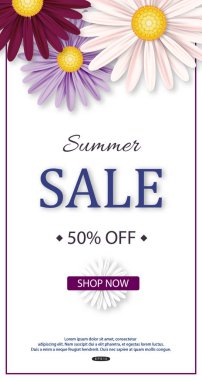 Çiçeklerle Satış afiş tasarımı. Vektör çizimi