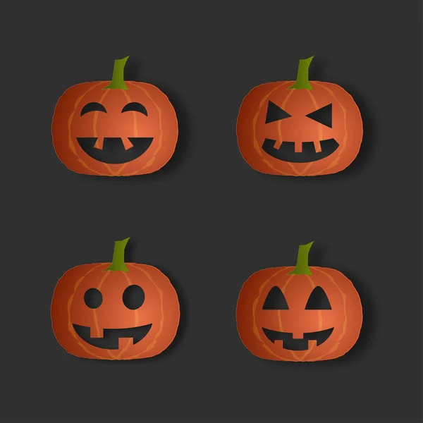 Ensemble Citrouilles Halloween Cartoon Style Coupe Papier Illustration Vectorielle — Image vectorielle
