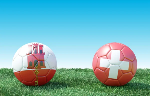 Два Футбольних Яча Зеленій Траві Гібралтар Швейцарія Євро 2020 Group — стокове фото