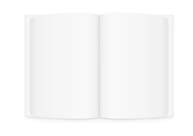 Vektör gerçekçi görüntüsünü (düzen, mock-up) boş beyaz boş sayfalar, üstten görünüm ile açık bir ciltli kitap. Görüntü bir degrade kafes kullanılarak oluşturulur. Vektör Eps 10.