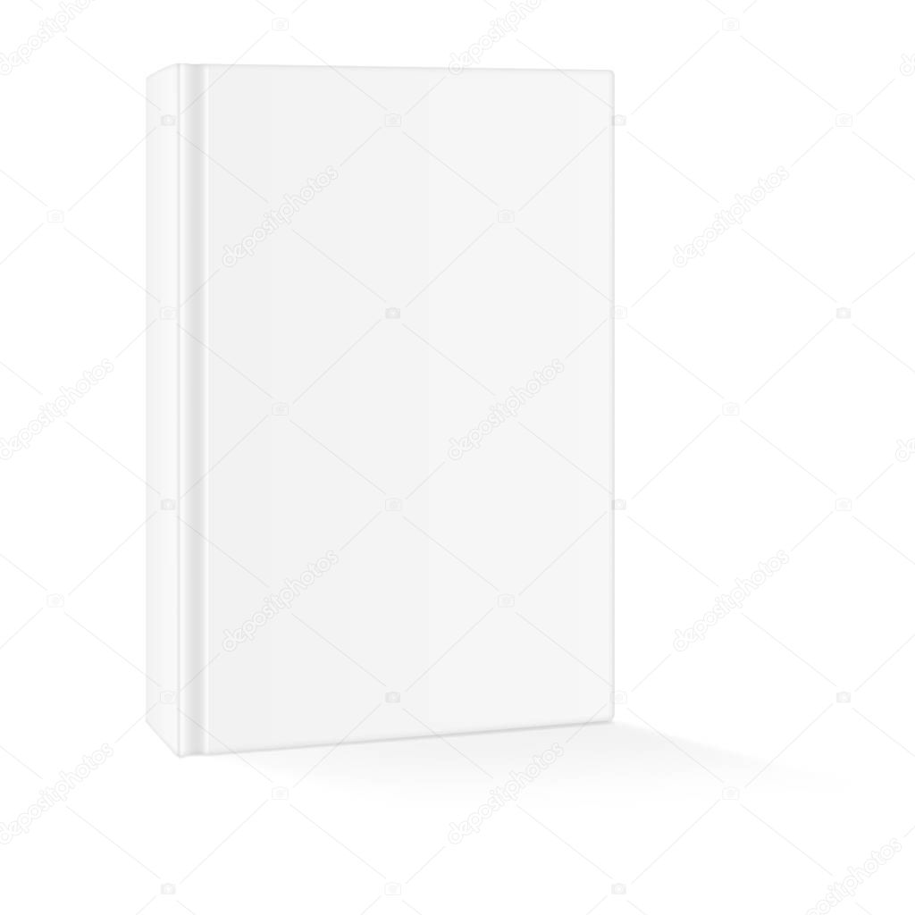 Vector realistic image (mock-up, layout) of blank book cover, arranged vertically, view in perspective, isolated on white. The image is created using the gradient mesh. EPS 10.