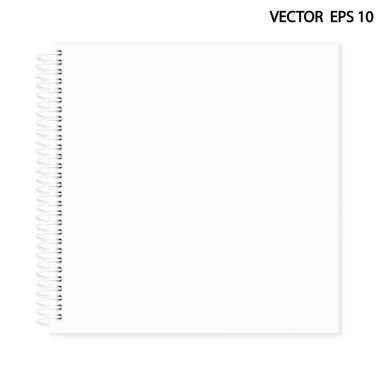Vektör bir defter, üstten görünüm gerçekçi görüntüsünü. Beyaz kağıda (kare şeklinde) bir beyaz plastik spiral ile bağlanır. Beyaz, 3d izole. Görüntü degrade kafes kullanılarak oluşturulmuş. EPS 10.
