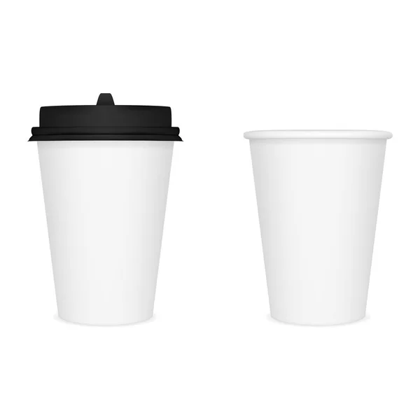 Векторное Реалистичное Изображение Макет Компоновка Белой Закрытой Бумажной Чашки Кофе — стоковый вектор