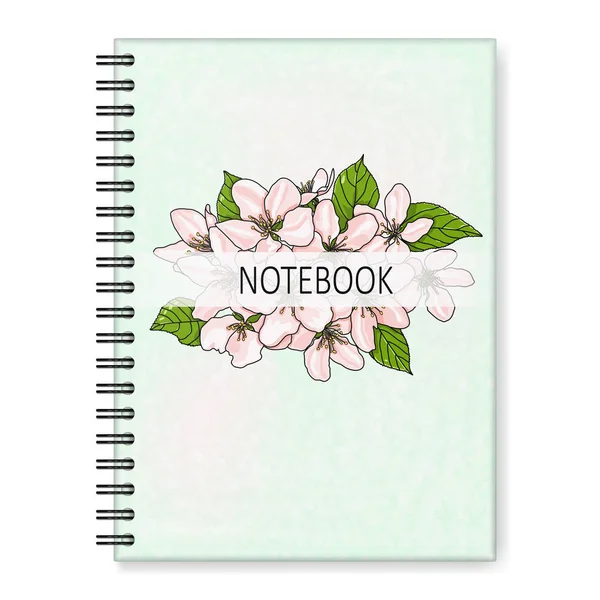 Vektor Hardcover Notebook Layout Attrappe Mit Schwarzer Spirale Notizblock Cover — Stockvektor