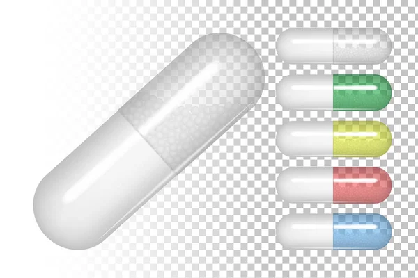 Vektorkészlet Reális Képek Tabletta Tabletták Vitaminok Ovális Alakú Kép Színátmenetes — Stock Vector