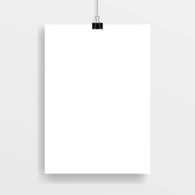 Siyah ataşla sabitlenmiş dikdörtgen(A4) posterin vektör görüntüsü (mockup, düzen). Şablon, metin veya resim için çerçeve. Eps 10.