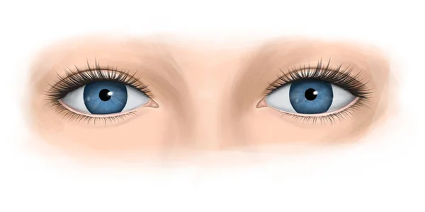 Blue Eyes Woman Long Eyelashes Fashion Illustration — Stock Photo, Image