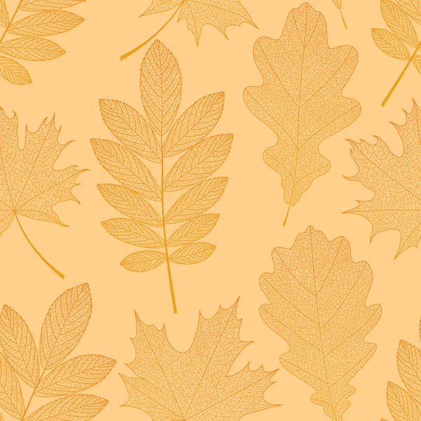 Fond Automne Sans Couture Vectoriel Avec Des Feuilles Orange Spe — Image vectorielle