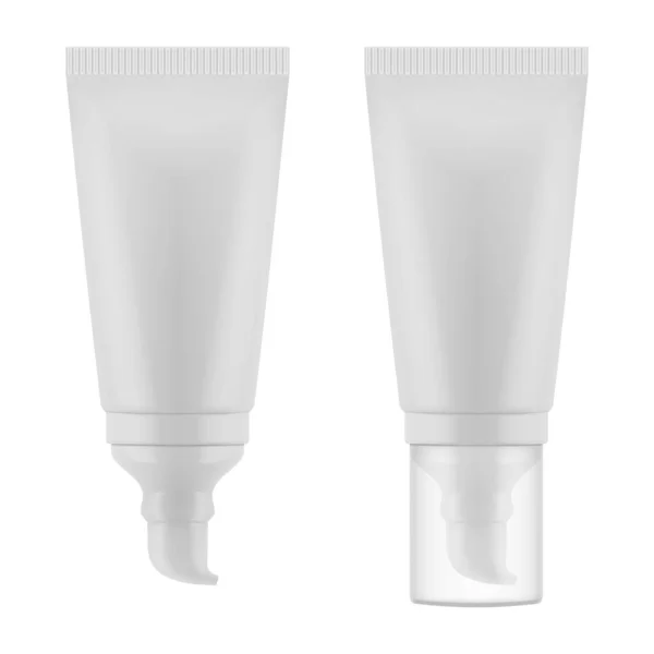 化粧品 モックアップ モックアップ のためのベクトル現実的に隔離されたプラスチック包装 ディスペンサーと透明キャップとクリームのためのチューブ Eps — ストックベクタ