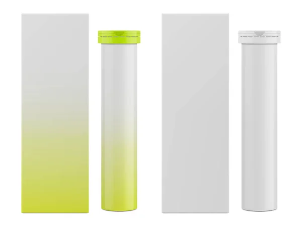 Vetor Realista Mockup Caixa Papel Retangular Branco Embalagem Vitaminas Embalagem —  Vetores de Stock