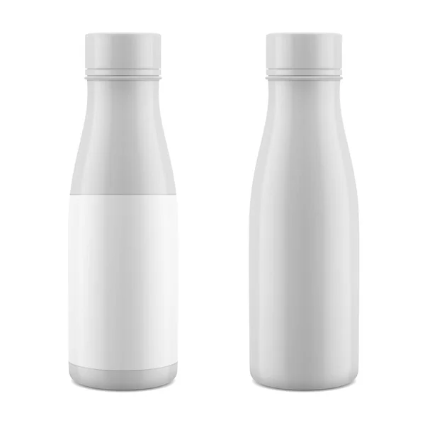 Botella Brillante Vectorial Para Beber Yogur Maqueta Productos Lácteos Blanco — Vector de stock