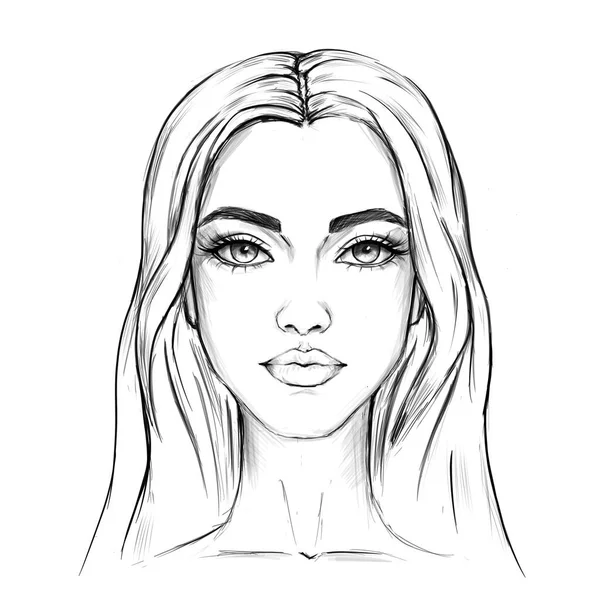 Fashion Illustration Beautiful Face Woman Black White Sketch — Stock Photo, Image