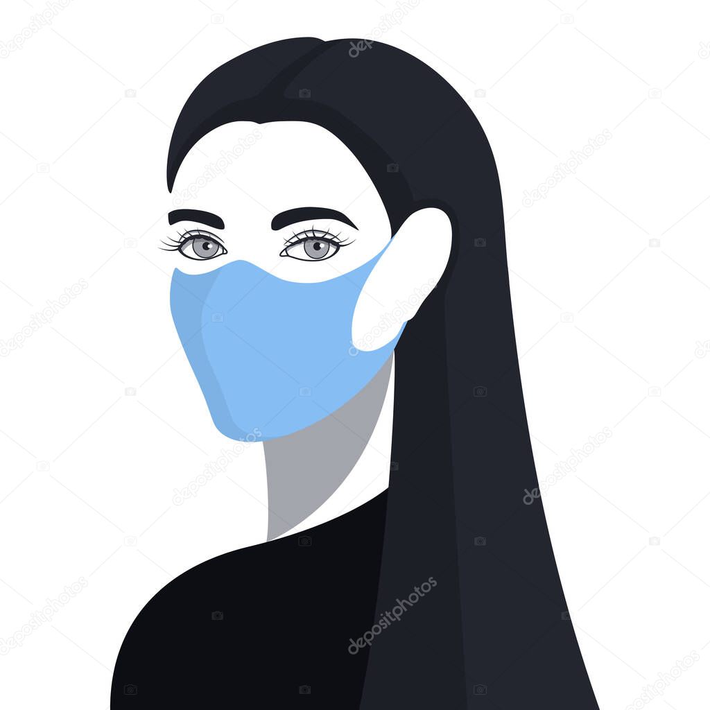 Woman in medical mask. Flat illustration. Vector EPS 10.
