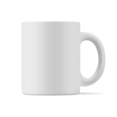 Önden bakmak için gerçekçi bir kupa matte modeli. Beyaz, boş, izole fincan. EPS 10