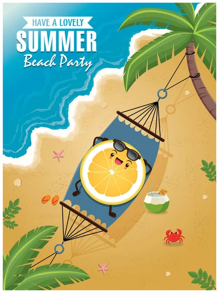 老式夏季海报 菠萝字 沙滩椅 棕榈树 — 图库矢量图片