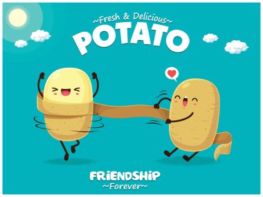 Patates karakterle VINTAGE yaz poster.