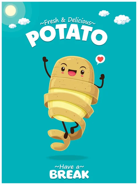 Vintage Summer Poster Potato Character — Stock Vector